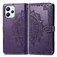 Leather Case Stands Fashionable Pattern Flip Cover Holder for Xiaomi Redmi 12 4G Purple