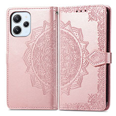 Leather Case Stands Fashionable Pattern Flip Cover Holder for Xiaomi Redmi 12 4G Rose Gold