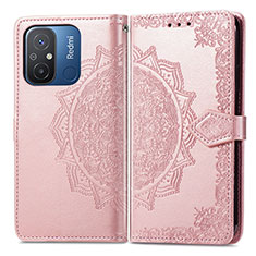 Leather Case Stands Fashionable Pattern Flip Cover Holder for Xiaomi Redmi 12C 4G Rose Gold