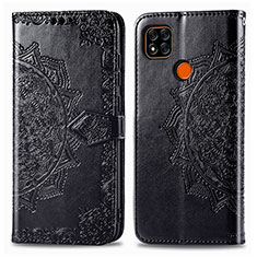 Leather Case Stands Fashionable Pattern Flip Cover Holder for Xiaomi Redmi 9 India Black