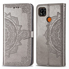 Leather Case Stands Fashionable Pattern Flip Cover Holder for Xiaomi Redmi 9 India Gray