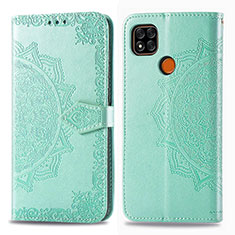Leather Case Stands Fashionable Pattern Flip Cover Holder for Xiaomi Redmi 9 India Green