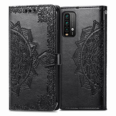 Leather Case Stands Fashionable Pattern Flip Cover Holder for Xiaomi Redmi 9 Power Black