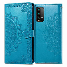 Leather Case Stands Fashionable Pattern Flip Cover Holder for Xiaomi Redmi 9 Power Blue