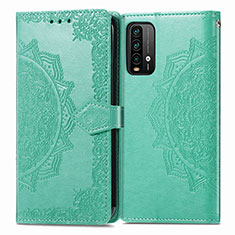 Leather Case Stands Fashionable Pattern Flip Cover Holder for Xiaomi Redmi 9 Power Green