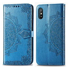 Leather Case Stands Fashionable Pattern Flip Cover Holder for Xiaomi Redmi 9A Blue