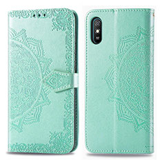 Leather Case Stands Fashionable Pattern Flip Cover Holder for Xiaomi Redmi 9A Green