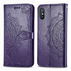 Leather Case Stands Fashionable Pattern Flip Cover Holder for Xiaomi Redmi 9A Purple