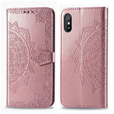Leather Case Stands Fashionable Pattern Flip Cover Holder for Xiaomi Redmi 9A Rose Gold