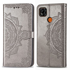 Leather Case Stands Fashionable Pattern Flip Cover Holder for Xiaomi Redmi 9C Gray