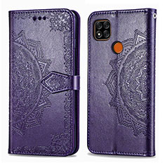 Leather Case Stands Fashionable Pattern Flip Cover Holder for Xiaomi Redmi 9C NFC Purple