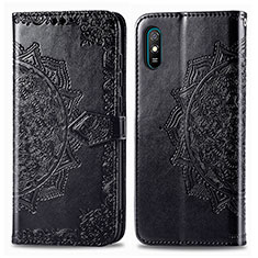 Leather Case Stands Fashionable Pattern Flip Cover Holder for Xiaomi Redmi 9i Black