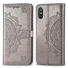 Leather Case Stands Fashionable Pattern Flip Cover Holder for Xiaomi Redmi 9i Gray