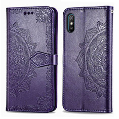 Leather Case Stands Fashionable Pattern Flip Cover Holder for Xiaomi Redmi 9i Purple