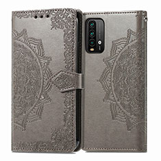 Leather Case Stands Fashionable Pattern Flip Cover Holder for Xiaomi Redmi 9T 4G Gray