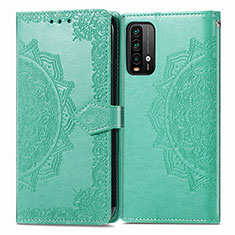 Leather Case Stands Fashionable Pattern Flip Cover Holder for Xiaomi Redmi 9T 4G Green