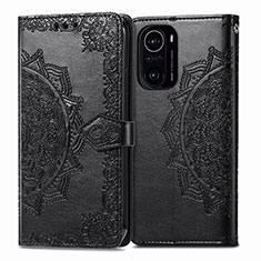 Leather Case Stands Fashionable Pattern Flip Cover Holder for Xiaomi Redmi K40 5G Black