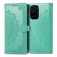 Leather Case Stands Fashionable Pattern Flip Cover Holder for Xiaomi Redmi K40 5G Green