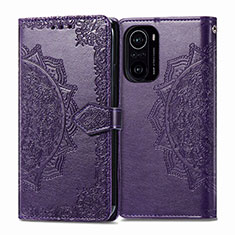 Leather Case Stands Fashionable Pattern Flip Cover Holder for Xiaomi Redmi K40 5G Purple