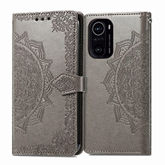 Leather Case Stands Fashionable Pattern Flip Cover Holder for Xiaomi Redmi K40 Pro 5G Gray