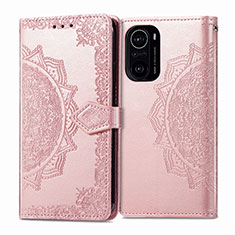 Leather Case Stands Fashionable Pattern Flip Cover Holder for Xiaomi Redmi K40 Pro+ Plus 5G Rose Gold