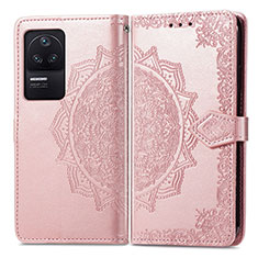 Leather Case Stands Fashionable Pattern Flip Cover Holder for Xiaomi Redmi K40S 5G Rose Gold