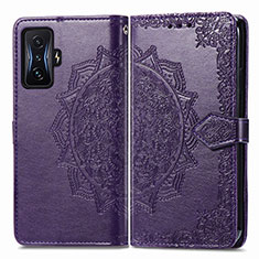 Leather Case Stands Fashionable Pattern Flip Cover Holder for Xiaomi Redmi K50 Gaming AMG F1 5G Purple