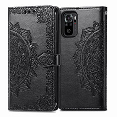 Leather Case Stands Fashionable Pattern Flip Cover Holder for Xiaomi Redmi Note 10 4G Black