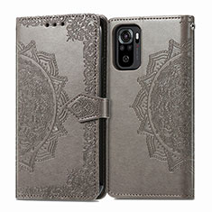 Leather Case Stands Fashionable Pattern Flip Cover Holder for Xiaomi Redmi Note 10 4G Gray