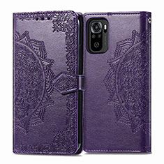 Leather Case Stands Fashionable Pattern Flip Cover Holder for Xiaomi Redmi Note 10 4G Purple