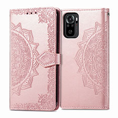 Leather Case Stands Fashionable Pattern Flip Cover Holder for Xiaomi Redmi Note 10 4G Rose Gold