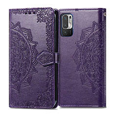 Leather Case Stands Fashionable Pattern Flip Cover Holder for Xiaomi Redmi Note 10 5G Purple