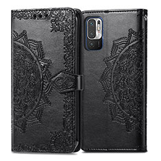 Leather Case Stands Fashionable Pattern Flip Cover Holder for Xiaomi Redmi Note 10 JE 5G Black