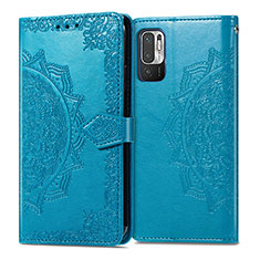 Leather Case Stands Fashionable Pattern Flip Cover Holder for Xiaomi Redmi Note 10 JE 5G Blue