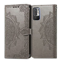 Leather Case Stands Fashionable Pattern Flip Cover Holder for Xiaomi Redmi Note 10 JE 5G Gray