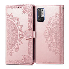 Leather Case Stands Fashionable Pattern Flip Cover Holder for Xiaomi Redmi Note 10 JE 5G Rose Gold