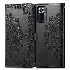 Leather Case Stands Fashionable Pattern Flip Cover Holder for Xiaomi Redmi Note 10 Pro 4G Black