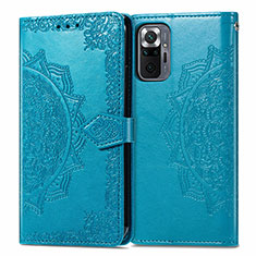Leather Case Stands Fashionable Pattern Flip Cover Holder for Xiaomi Redmi Note 10 Pro 4G Blue