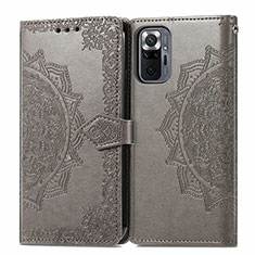 Leather Case Stands Fashionable Pattern Flip Cover Holder for Xiaomi Redmi Note 10 Pro 4G Gray