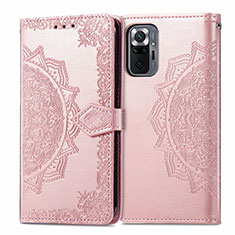 Leather Case Stands Fashionable Pattern Flip Cover Holder for Xiaomi Redmi Note 10 Pro 4G Rose Gold