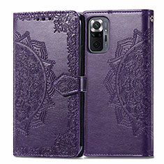 Leather Case Stands Fashionable Pattern Flip Cover Holder for Xiaomi Redmi Note 10 Pro Max Purple