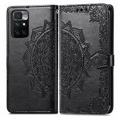 Leather Case Stands Fashionable Pattern Flip Cover Holder for Xiaomi Redmi Note 11 4G (2021) Black