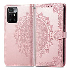 Leather Case Stands Fashionable Pattern Flip Cover Holder for Xiaomi Redmi Note 11 4G (2021) Rose Gold