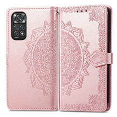 Leather Case Stands Fashionable Pattern Flip Cover Holder for Xiaomi Redmi Note 11 4G (2022) Rose Gold