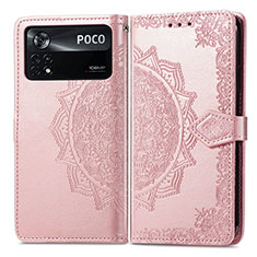 Leather Case Stands Fashionable Pattern Flip Cover Holder for Xiaomi Redmi Note 11E Pro 5G Rose Gold