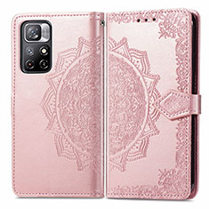 Leather Case Stands Fashionable Pattern Flip Cover Holder for Xiaomi Redmi Note 11T 5G Rose Gold