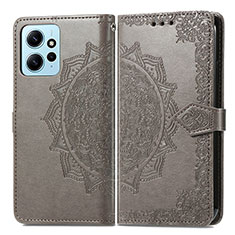 Leather Case Stands Fashionable Pattern Flip Cover Holder for Xiaomi Redmi Note 12 4G Gray