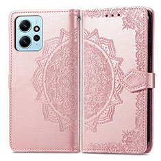 Leather Case Stands Fashionable Pattern Flip Cover Holder for Xiaomi Redmi Note 12 4G Rose Gold