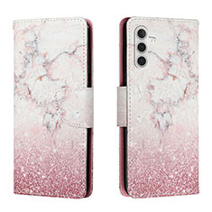 Leather Case Stands Fashionable Pattern Flip Cover Holder H01X for Samsung Galaxy A04s Pink
