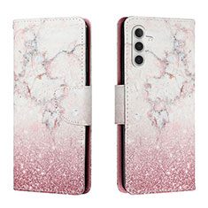 Leather Case Stands Fashionable Pattern Flip Cover Holder H01X for Samsung Galaxy A13 5G Pink